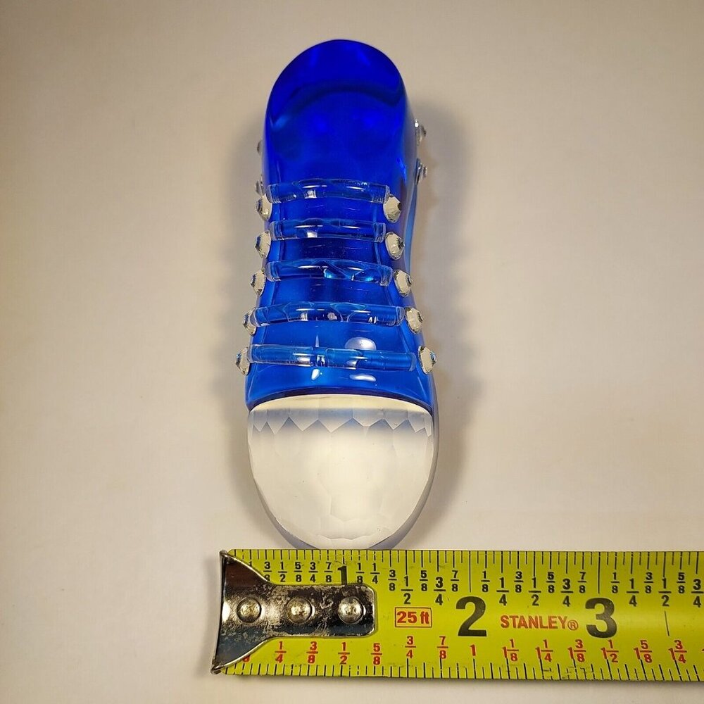 Paperweight Blue Glass SD Simon Designs Crystal Sneaker Frosted Accent 6"x1.75" - Picture 8 of 13